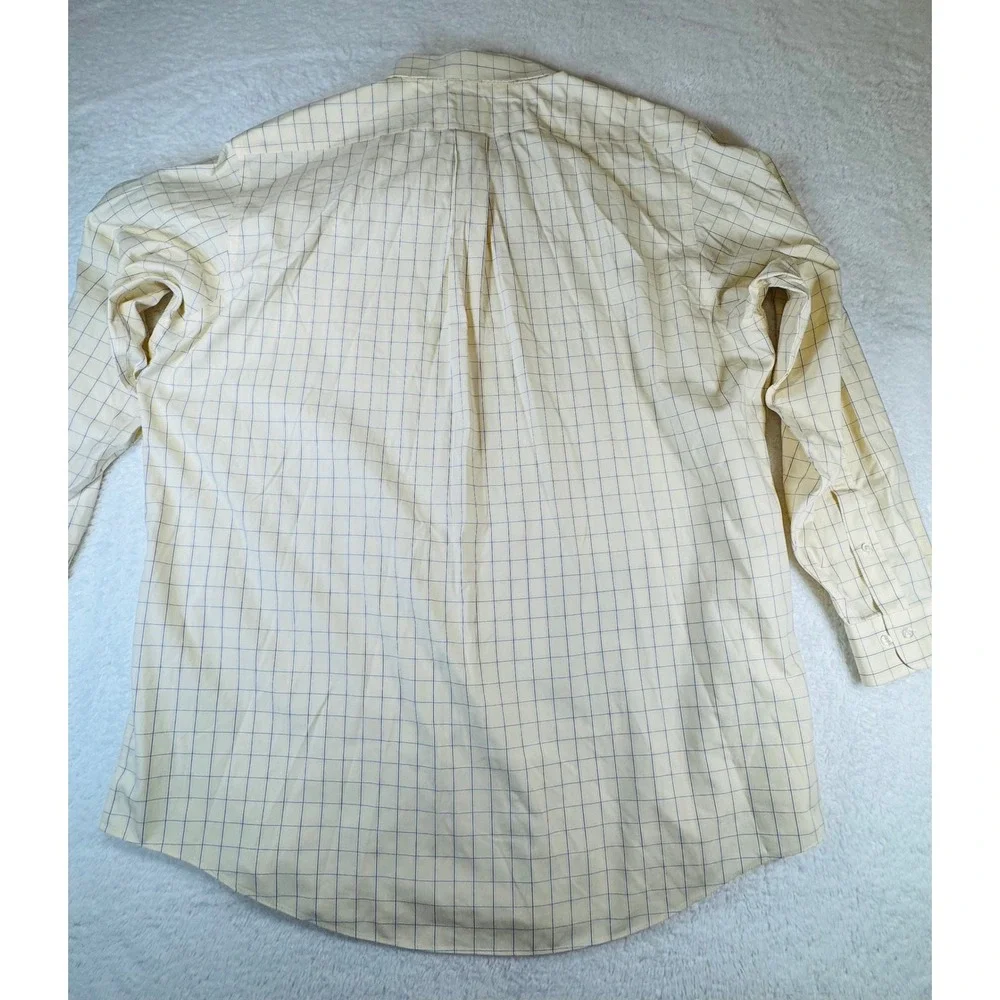 Brooks Brothers Dress Shirt Mens 18 6/7 Yellow Windowpane Check Non-Iron‎ Cotton